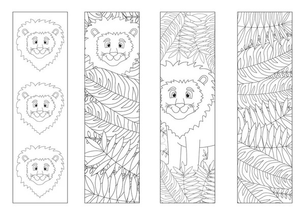 Coloriage Signets Pour Les Enfants Avec Lion Charmant Animal Jungle — Image vectorielle