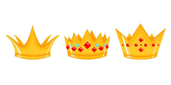一套卡通王冠 被白色隔离的向量金冠 平面简单的说明 — 图库矢量图片