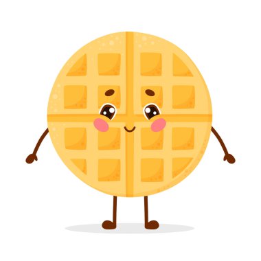Tatlı çizgi film karakteri waffle 'ı. Bekar ve gülümsüyor. Vektör çizimi izole edildi.