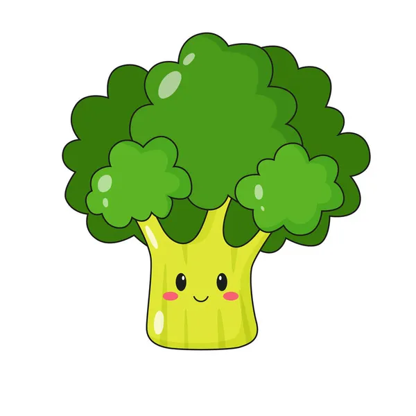 Lindo Personaje Brócoli Kawaii Ilustración Plana Dibujos Animados Icono Logotipo — Vector de stock