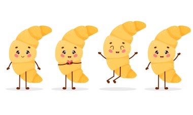 Farklı duygularda tatlı çizgi film karakteri ayçöreği seti. Vektör illüstrasyonu beyaz arkaplanda izole edildi.