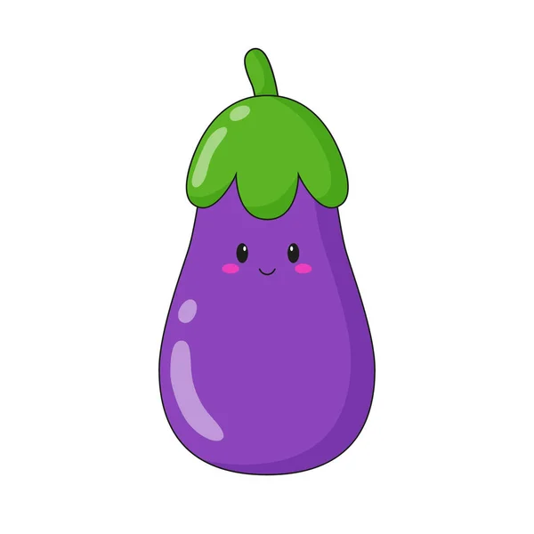 Joli Caractère Aubergine Kawaii Illustration Dessin Animé Plat Icône Logo — Image vectorielle