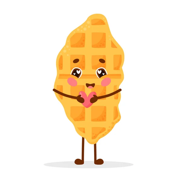 Sevimli çizgi film karakteri, aşk içinde kıvranıp kalbi yanında taşır. Vektör illüstrasyonu beyaz arkaplanda izole edildi.