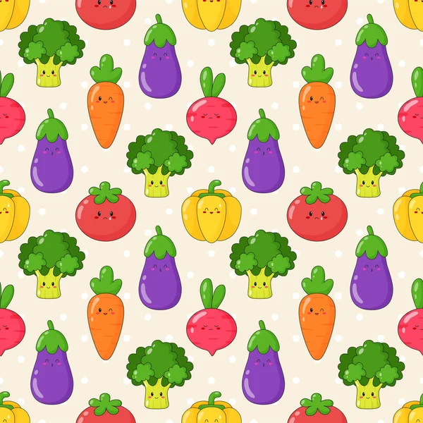 Nahtloses Muster Aus Niedlichem Kawaii Gemüse Hintergrund Des Cartoon Gemüse — Stockvektor
