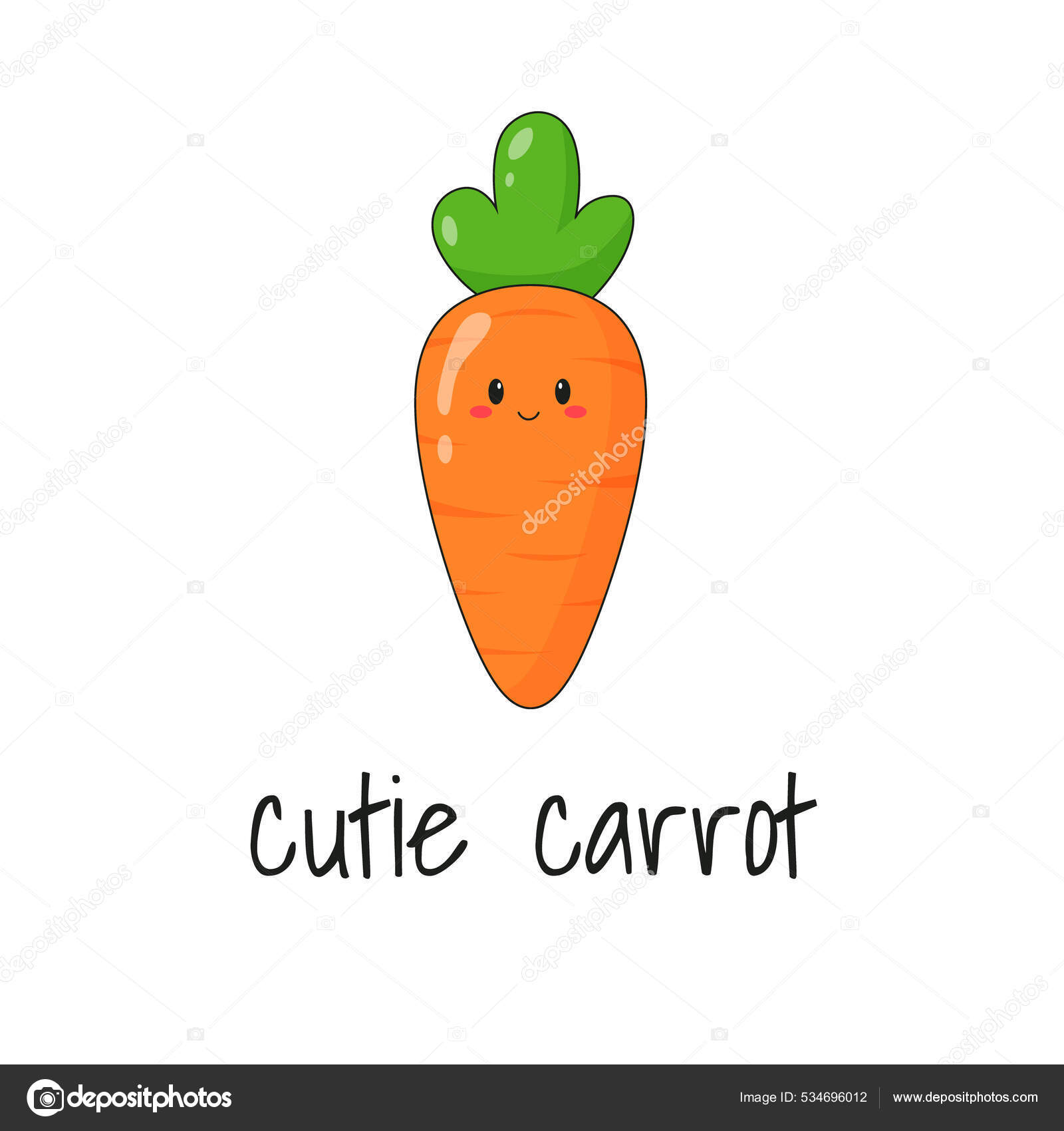 Print Cute Carrot Characters Text Kawaii Vegetable Isolated White