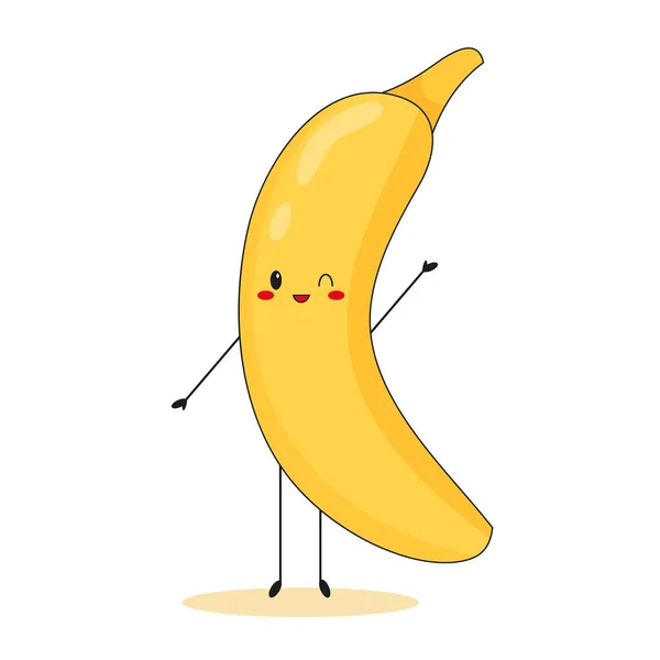 Sød Banan Karakter Vinker Hånd Hvid Baggrund Glædelig Kawaii Frugt – Stock-vektor