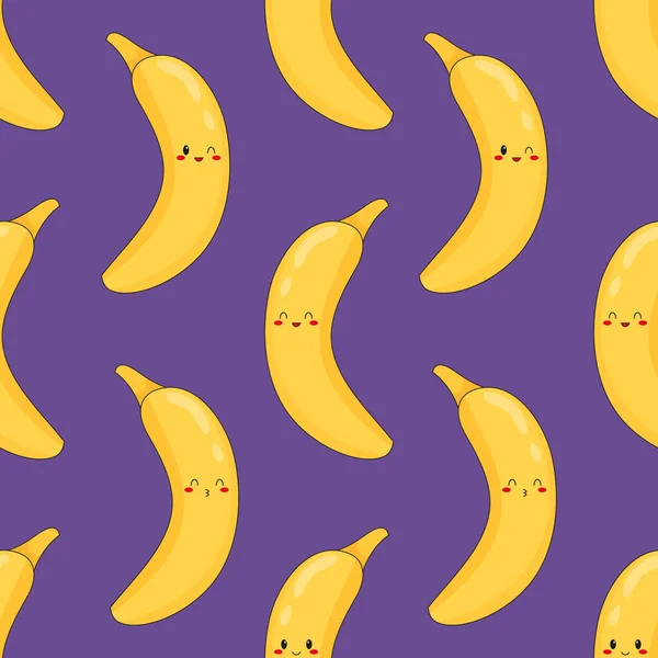 Nahtloses Muster Der Niedlichen Kawaii Banane Fruchtaufdruck Mit Unterschiedlichen Bananengefühlen — Stockvektor
