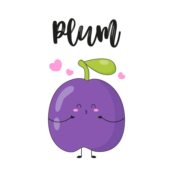 Imprimer Avec Joli Personnage Prune Sur Fond Blanc Caractère Fruit — Image vectorielle