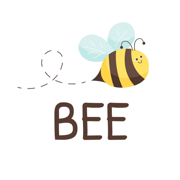 Cartoon Niedliche Fliegende Biene Mit Zeichenleine Maskottchen Charakter Isoliert Für — Stockvektor