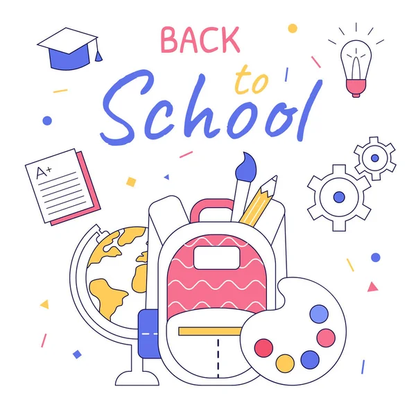 Back School Design School Supplies Composition Set School Stuff Backpack — Image vectorielle