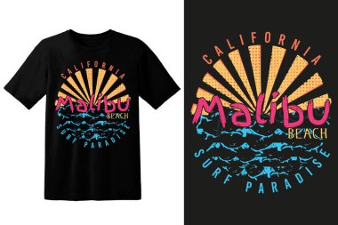 California Malibu Beach Surf Paradise t-shirt design for surf lovers