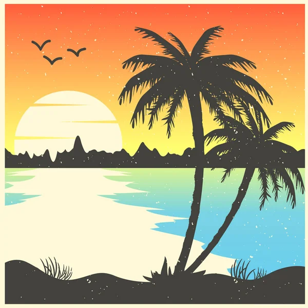 Zonsondergang Strand Zomer Ontwerp — Stockvector