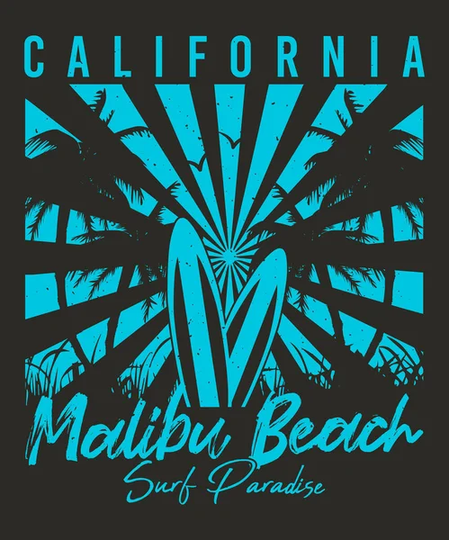 California Malibu Beach Surf Paradise Diseño Camisetas — Vector de stock