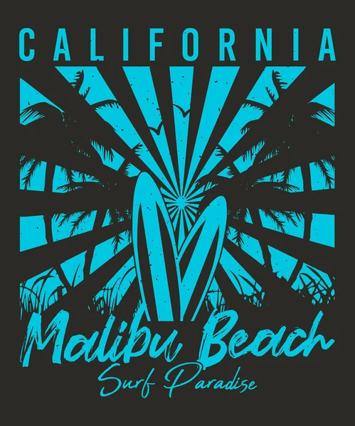 California Malibu Plajı Sörf Cenneti Tişörtü Tasarımı