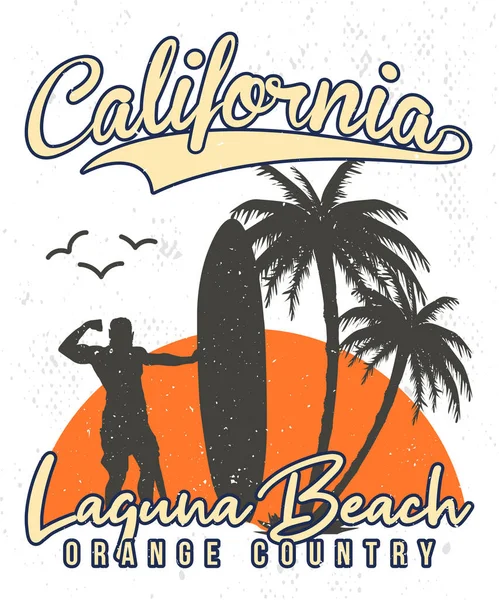 California Laguna Beach Orange Country Camiseta Verano Diseño — Vector de stock