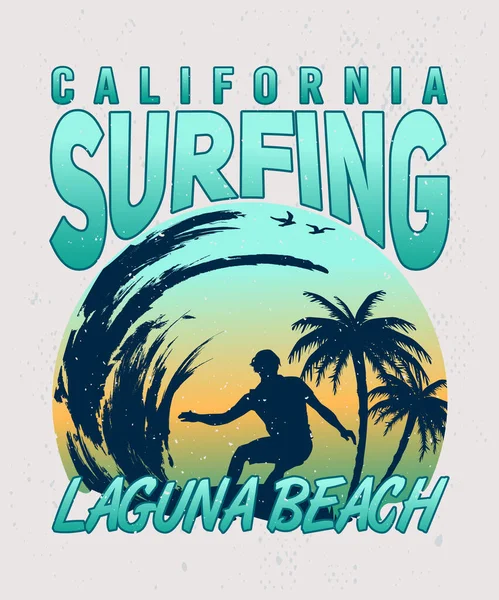 California Surfing Laguna Beach Summer Surf Shirt Design — Stock Vector