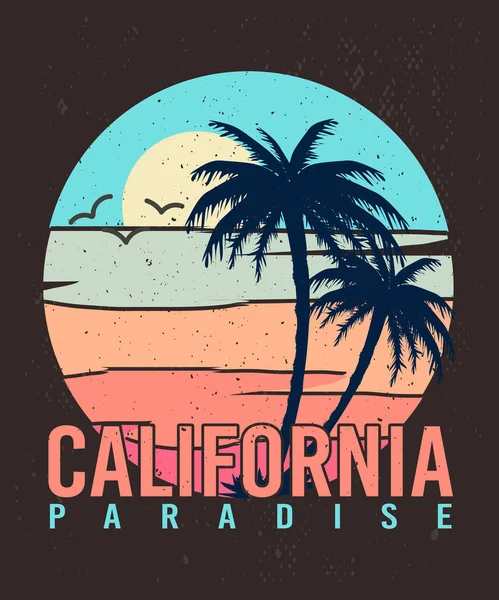 California Summer Paradise Palm Beach Diseño Camisetas — Vector de stock