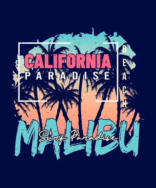 California Paradise Malibu Beach Surf Camiseta Diseño — Vector de stock