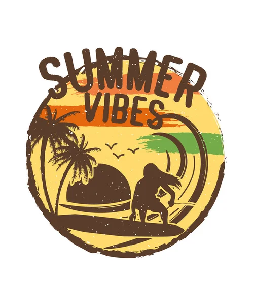 Summer Vibes Surfing Vintage Tshirt Design — Stockvektor