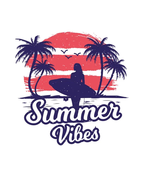 Summer Vibes Palm Beach Camiseta Diseño — Archivo Imágenes Vectoriales