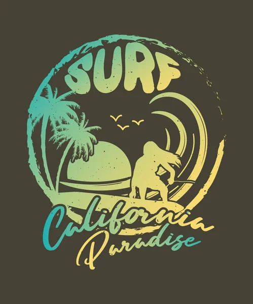 California Sörf Cenneti Yaz Tişörtü Tasarımı — Stok Vektör