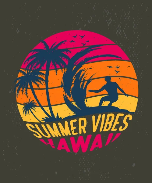 Summer Vibes Hawaii Surfing Vintage Tshirt Design — Stockvektor