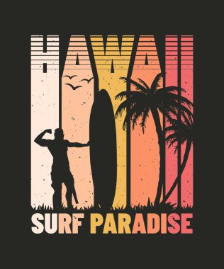 Tropik Hawaii Sörf Cenneti antika tişört tasarımı
