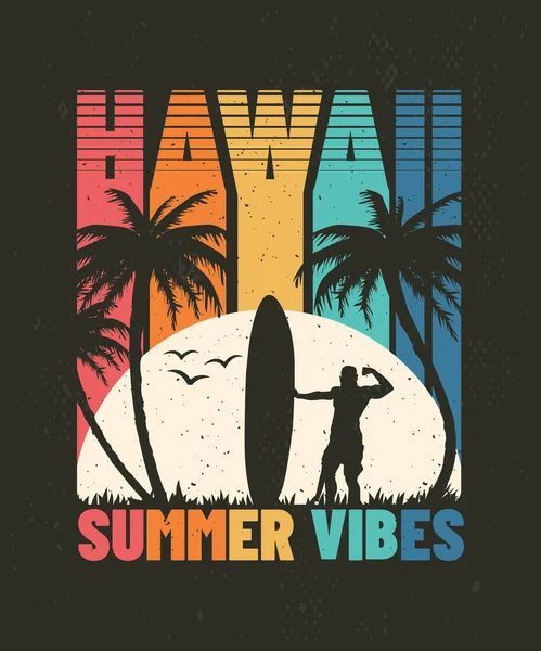 Hawaii Summer Vibes Tropical Palm Beach Illustration — Image vectorielle