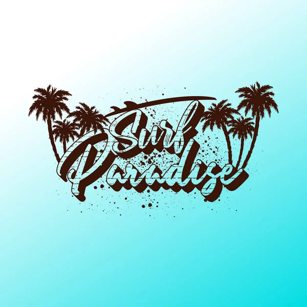 Surf Paradise Palm Beach Tropical Summer Typography Illustration — Stok Vektör