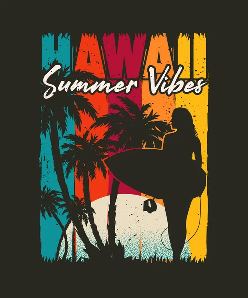Tropical Plam Beach Hawaii Summer Vibes Illustration — Image vectorielle