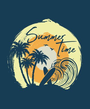 Yaz Zamanı Retro Palm Beach Sörf tahtası Tasarımı