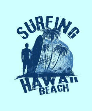 Hawaii Beach Vintage Tişört Tasarımı Sörfü