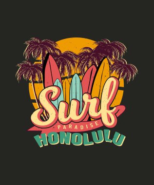 Sörf Cenneti Honolulu Palm Beach tişörtü tasarımı