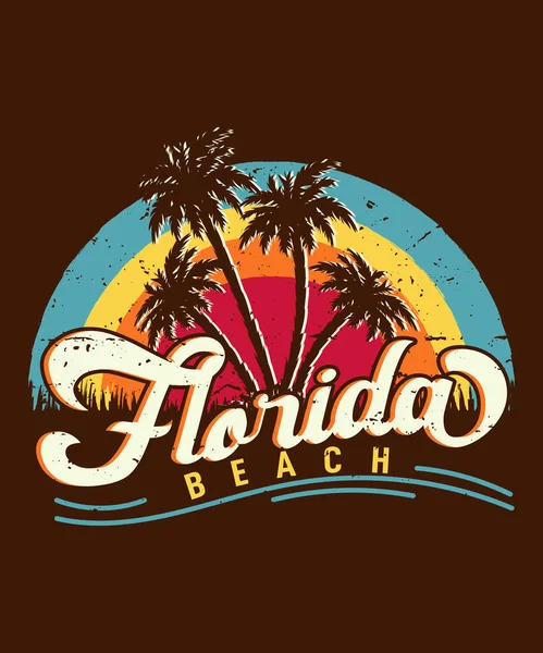 Florida Beach Verano Retro Camiseta Diseño — Vector de stock