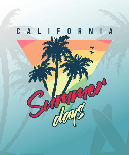 California Summer Days Plam Beach Tshirt Design — Image vectorielle