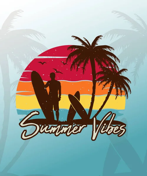 Shirt Summer Vibes Beach Pour Surfeurs — Image vectorielle