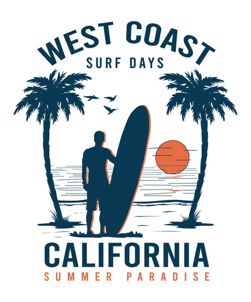 West Coast California Summer Paradise Shirt Ontwerp — Stockvector