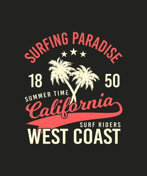 California West Coast Diseño Camisa Surf — Vector de stock