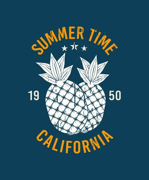 Verão Califórnia Abacaxi Verão Logo Design — Vetor de Stock