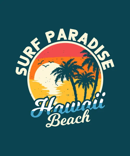 Surf Paradise Hawaii Beach Retro Diseño Camisetas — Vector de stock
