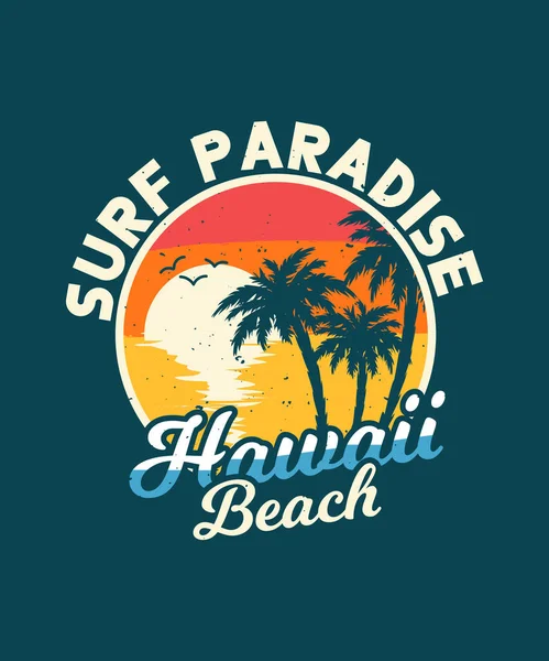 Sörf Cenneti Hawaii Plajı Retro Tişört Tasarımı