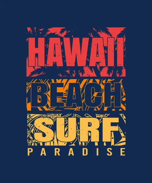 Hawaii Beach Surf Paradise Retro Diseño Camisetas — Vector de stock