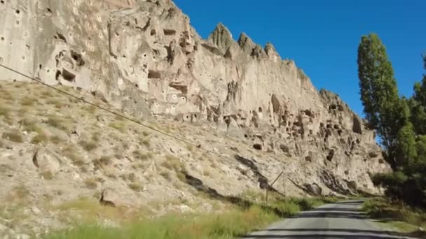 Antiga Cidade Caverna Capadócia Turquia Casas Rocha Antigas Esculpidas Pedra — Vídeo de Stock