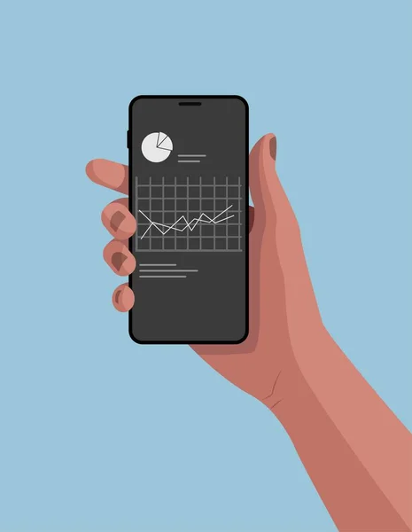 Mână Smartphone Omul Afaceri Graficul Tranzacționare Pieței Valori Bursa Program — Vector de stoc