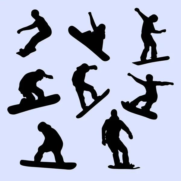 Snowboarder Acht Silhouetten Von Snowboardern Die Schatten Der Snowboarder Eine — Stockvektor