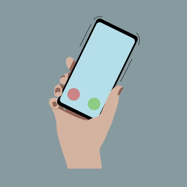 Main Avec Smartphone Coup Fil Appel Entrant Fond Bleu Illustration — Image vectorielle
