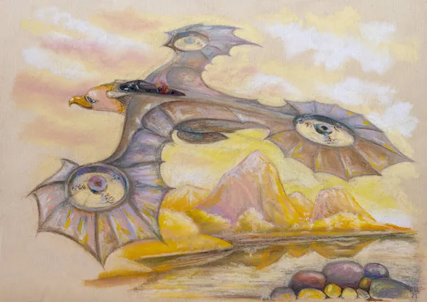 Konsep Kendaraan Pesawat Fantasi Minyak Pastel Atas Kertas Stok Lukisan  