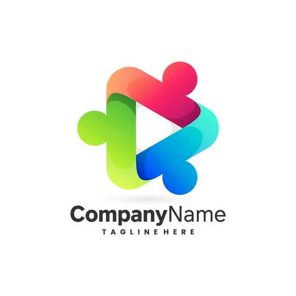 Kleurrijke Mensen Media Logo Template — Stockvector