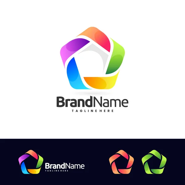 Kleurrijke Vijfhoek Vector Logo Pictogram — Stockvector