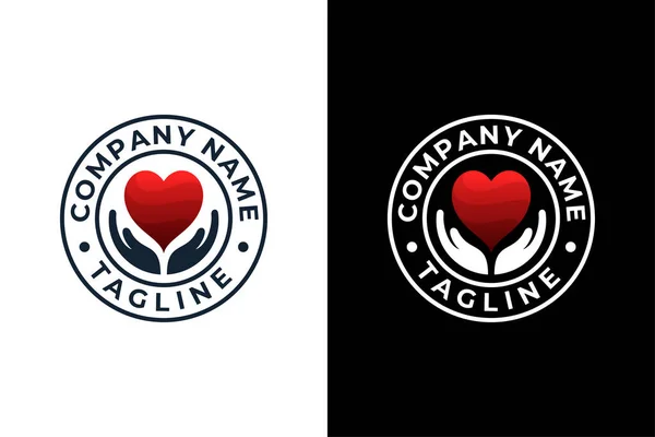 Heart Hand Care Badge Logo Illustrazioni Stock Royalty Free